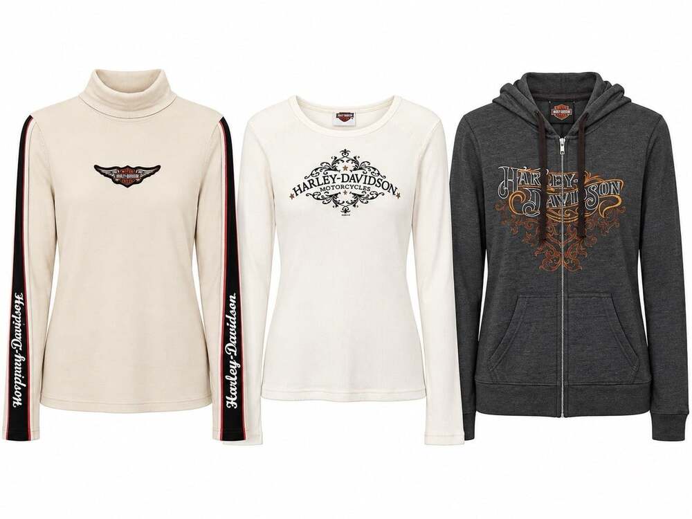 Harley Davidson Women M Tops Lot of 3 Hoodie Long Sleeve Turtleneck Motorcycle